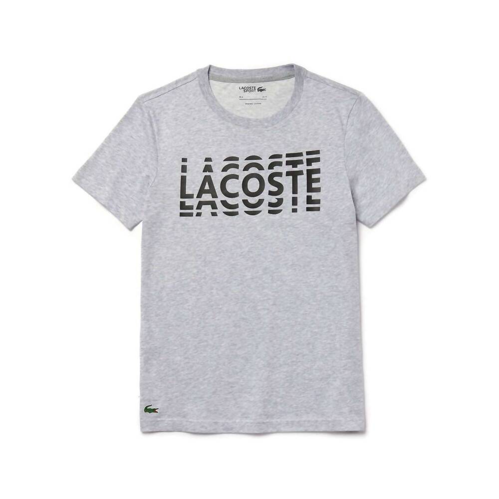 NEW LACOSTE men's short sleeve graphic cotton tee in silver chine